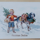 Lapsi tuo kuusen ja paketteja, koira kukat ja paketit 1927 - pikkukuva 1