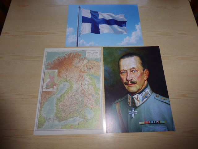 Mannerheim Suomen lippu ja 1942 Suomen kartta julisteet A4