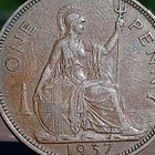 Vuoden 1937 One Penny -kolikko muovikapselissa. Halkaisija 3 - pikkukuva 5