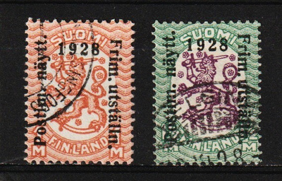 1928 Postimerkkinäyttely-ylipainama merkit leimattuina