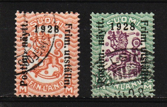 1928 Postimerkkinäyttely-ylipainama merkit leimattuina
