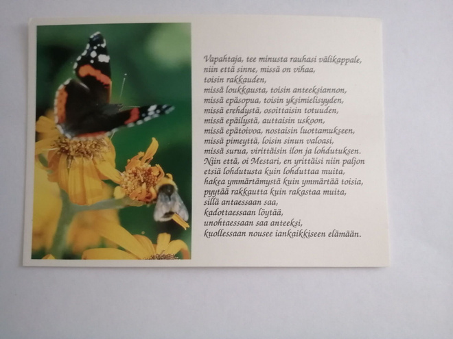 Vapahtaja tee minusta rauhasi välikappale, niin että sinne..
