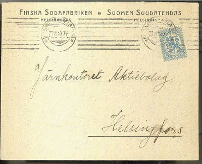 Firmakuori Finska Sodafabriken Helsingfors paikallkirje 1919