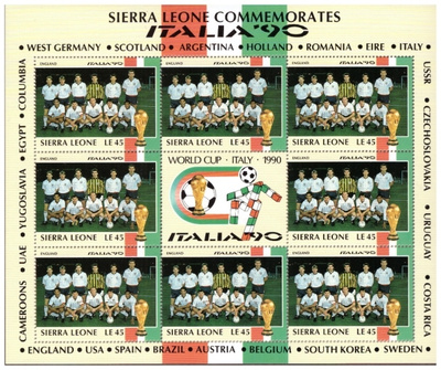 8 x ENGLANTI Jalkapallo Postimerkkiä v.1990/ITALIA
