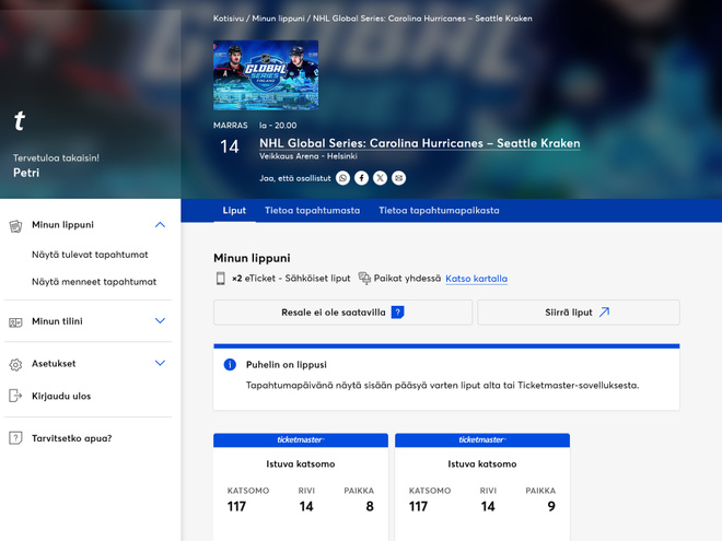 NHL Global Series 2026 liput 2kpl | 14.11.2026
