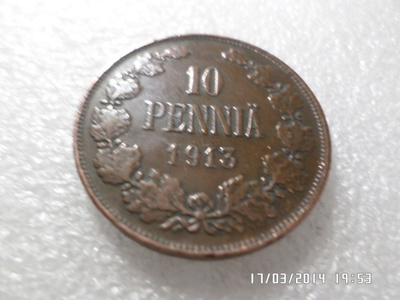 10 penniä 1913 kulkematon tasaisesti patinoitunut ,