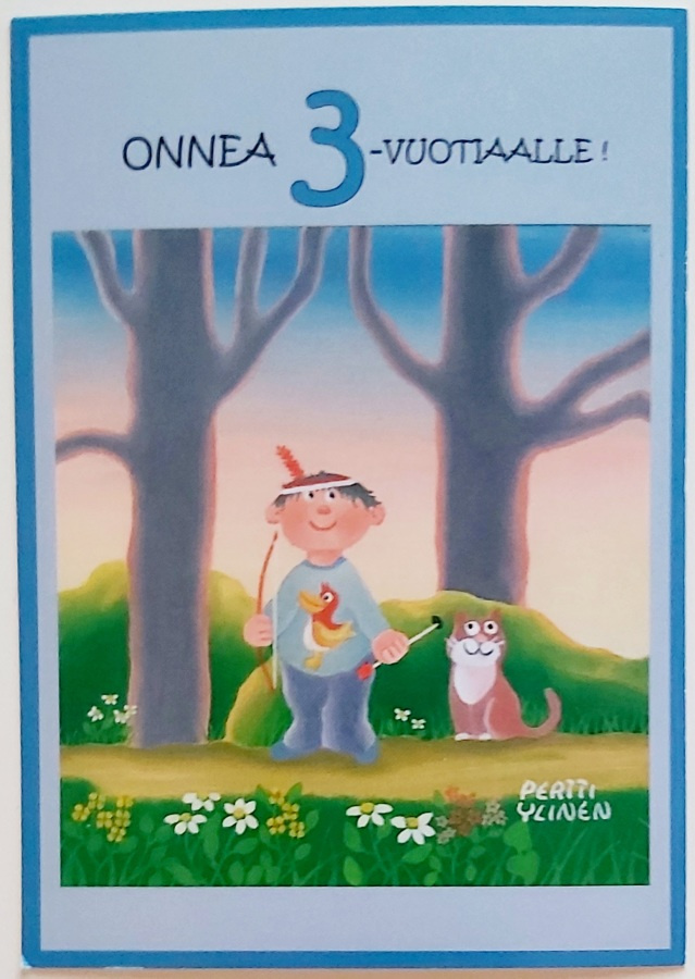"PERTTI YLINEN"-KULKEMATON ONNITTELUKORTTI 3-v:lle