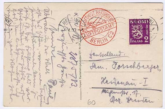 M30 1932 2 mk violetti postikortti Saksaan - lentoleima