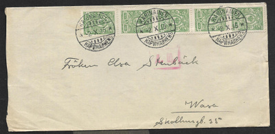 Postil. - 5p 1911 (LAPE 5x62) Karinainen 2.10.1915 + sens