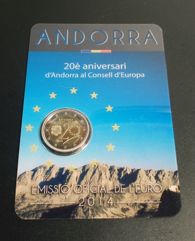 Andorra 2 euro 2014 juhla Euroopan Neuvosto 20 v. COINCARD