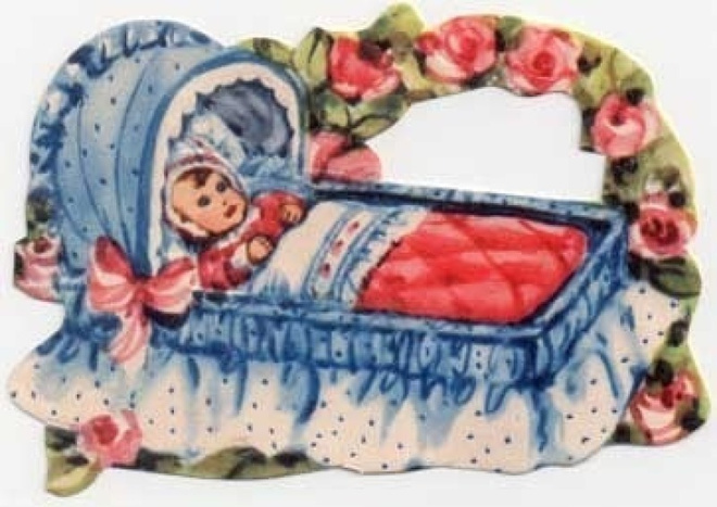 EO 6004 / Vauva sinisessä röyhelösängyssä. 1950-l.