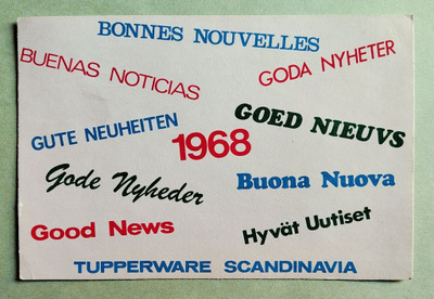 Tupperwaren mainoskortti 1968