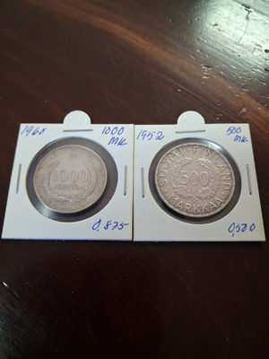 Suomi juhlarahat 500 ja 1000 mk.