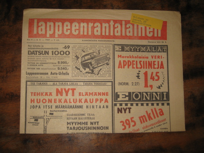 Sanomalehti  Lappeenrantalainen 6.3.1969