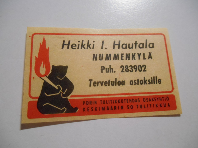 TT Etiketti KARHU Heikki I. Hautala Nummenkylä