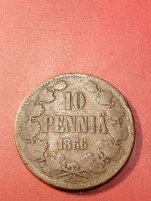 * 10  penniä  *1866  Copper/Kupari *Aleksanteri II