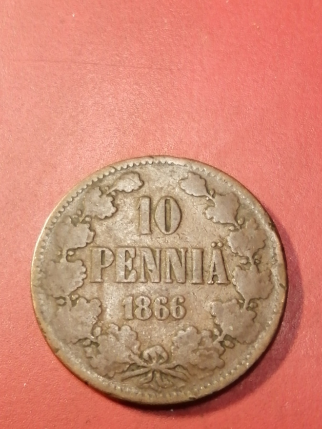 * 10  penniä  *1866  Copper/Kupari *Aleksanteri II