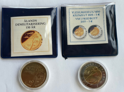 2 X 5 euroa juhlarahoja Suomesta 2005 ja 2006