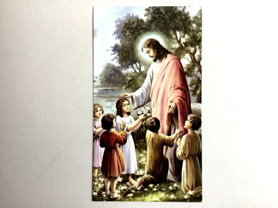 Pyhäkoulukortti Jeesus siunaa lapsia
