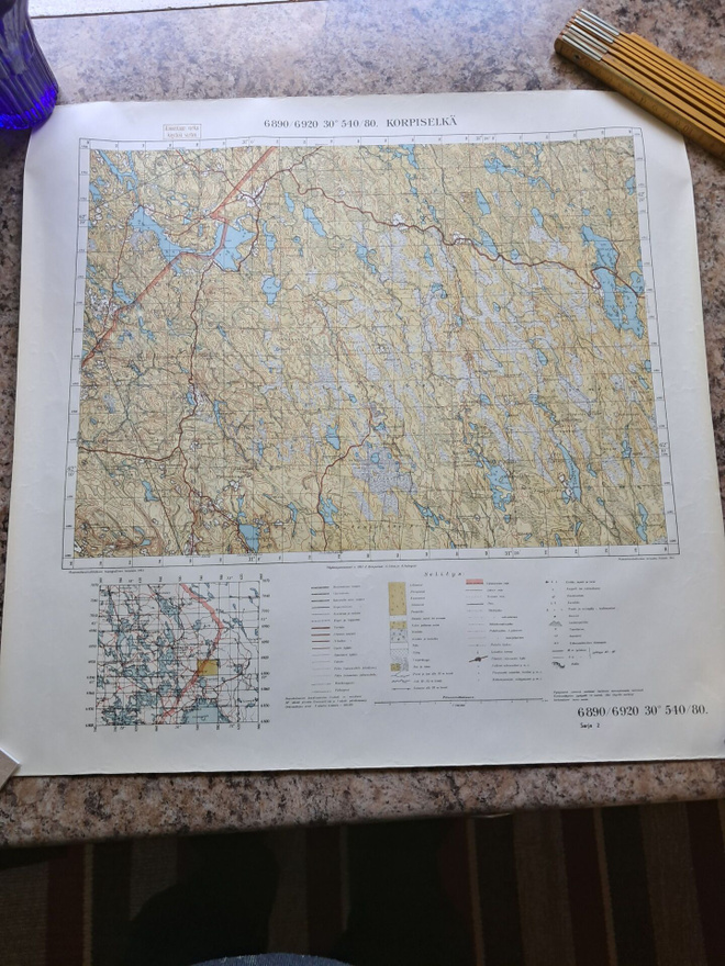 LUOVUTETULTA ALUEELTA ,KORPISELÄN VANHA KARTTA.