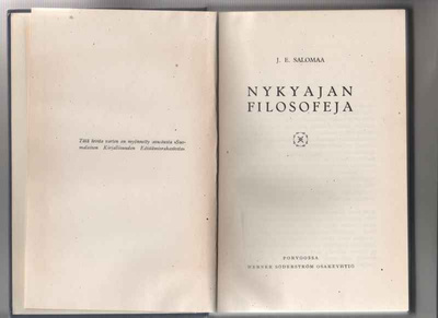Salomaa,J.E: Nykyajan filosofeja, WSOY 1924, sid.,hyväkunto