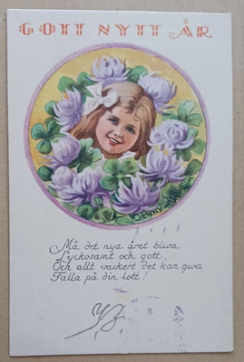 Jenny Nyström: Tyttö kukkien keskellä, runo p. 1922 + r.Tubi