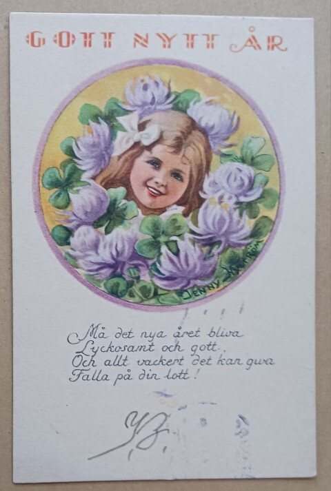 Jenny Nyström: Tyttö kukkien keskellä, runo p. 1922 + r.Tubi