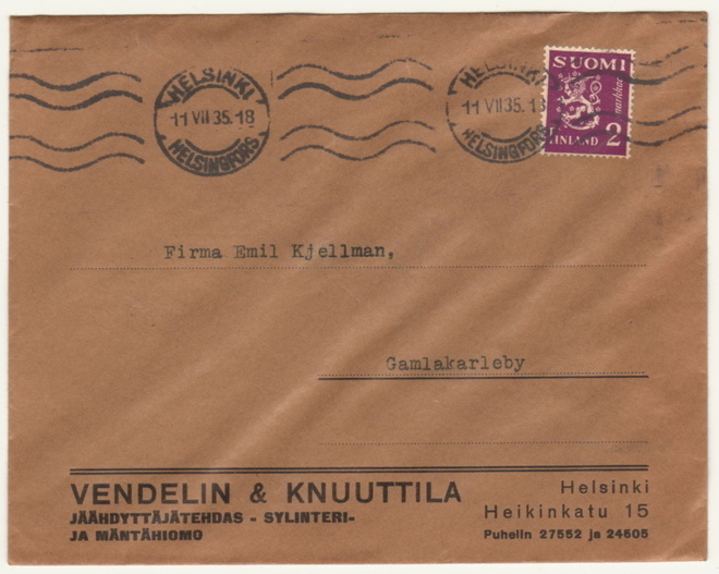 Firmakuori 1935 Helsinki Vendelin jäähdyttäjätehdas