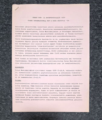 Ensimmäinen RUISROCK 1970 - ALKUPERÄINEN OHJELMANJULISTUS