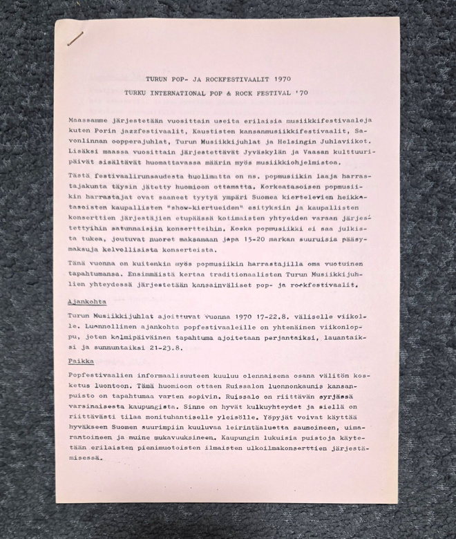 Ensimmäinen RUISROCK 1970 - ALKUPERÄINEN OHJELMANJULISTUS