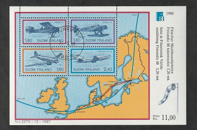 BL4 FIN88 Lentokoneet 1988 leimattu blokki.