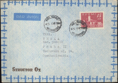 M30 1945 15mk Olavinlinna lentokirje CSRään