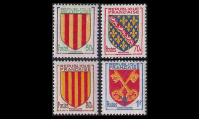 Ranska 1072-5 ** Läänien vaakunoita (1955)
