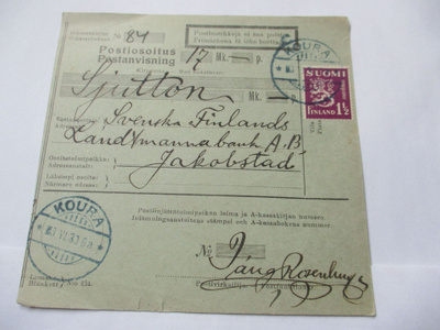 1930 Koura venäjä poistettu sininen postiosoituksella