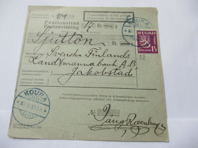 1930 Koura venäjä poistettu sininen postiosoituksella