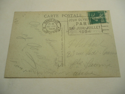 1924 Pariisi olympiaviestillinen kortilla