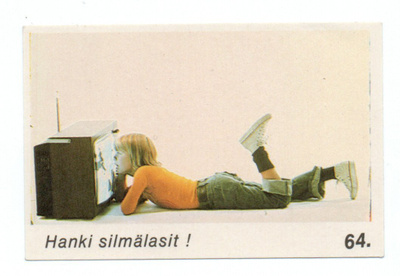 Purkkakuva KUVAHUULI-TARRIS n:o 64 1984 Hanki silmälasit.