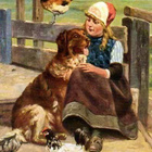 LAPSET / Lettipäinen tyttö ja paimenkoira, kanoja. 1910-l. - pikkukuva 1