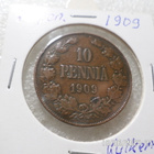 10 penniä 1909 kulkematon tasaisesti patinoitunut raha. - pikkukuva 1