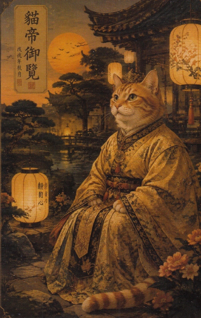 Kissa ja lyhdyillä valaistu ilta