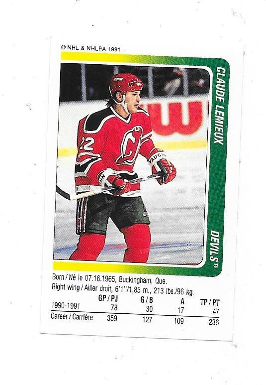 1991-92 Panini NHL #224 Claude Lemieux , New Jersey Devils