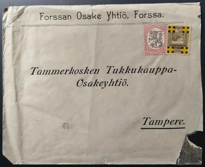 Joulumerkki 1921 ilman leimaa, Forssa---Tampere 1922