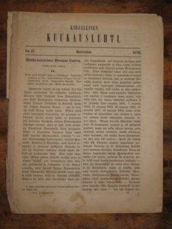 Aikakauslehti : Kirjallinen Kuukauslehti, marrask. 1870