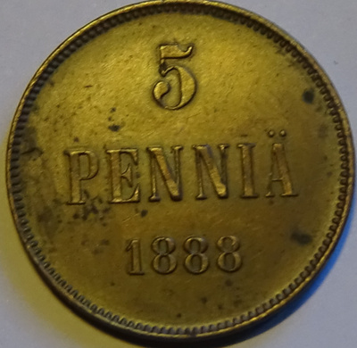 1888 5 penniä kl8 pikku vikoja
