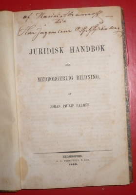 Juridisk Handbok för Medborgerlig Bildning  1859 1.p.