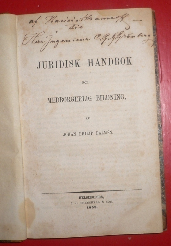 Juridisk Handbok för Medborgerlig Bildning  1859 1.p.