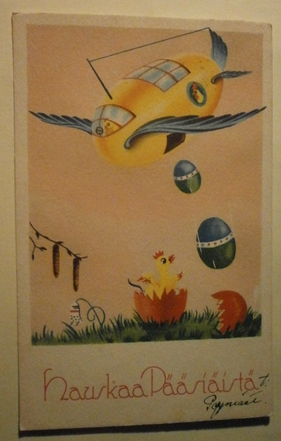 Ilma-alus tipauttelee pääsiäismunia, Pääsiäispk, p. 1947