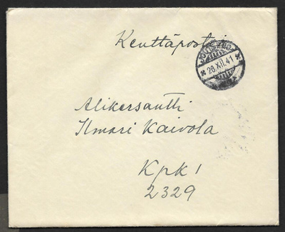 Kenttäposti - Joutseno 20.12.1941