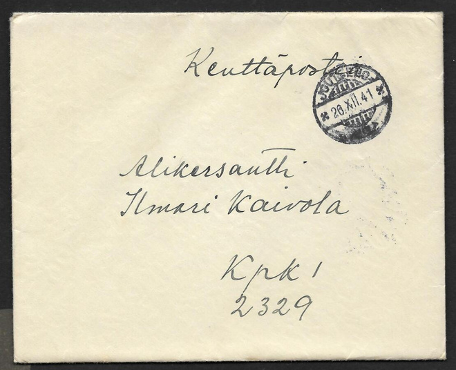 Kenttäposti - Joutseno 20.12.1941