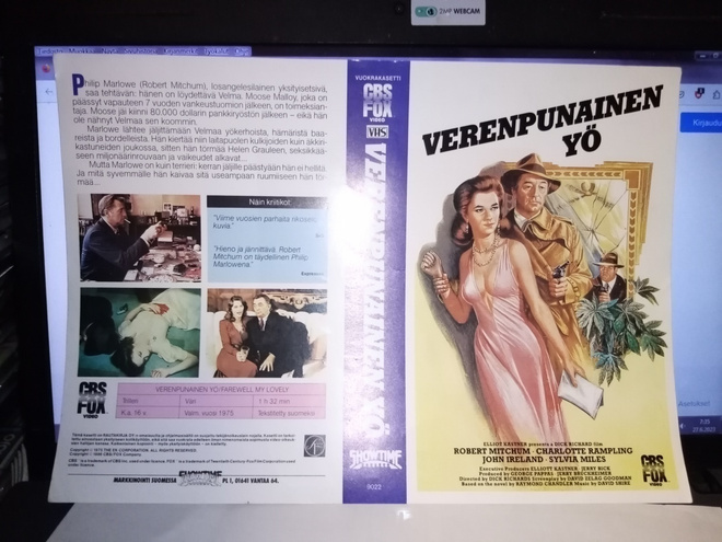 VHS kansipaperi Verenpunainen yö ( SIS POSTIKULU)